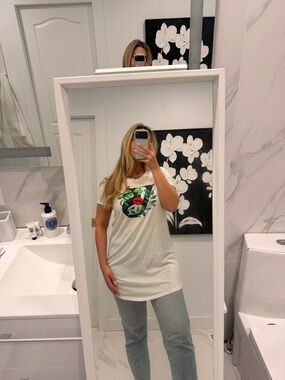 Victoria's Secret White Floral Heart Graphic Tee